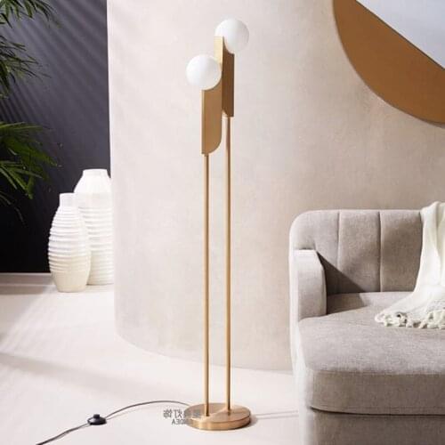 Metal Double Heads Glass Ball Floor Lamp White Floor Light Gold Desk Lamps For Parlor Study Bedroom Bedside Floor Lighting FA003