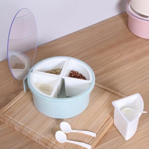 Multi grid seasoning jar seasoning box creative storage container kitchen transparent seasoning salt pepper round storage box