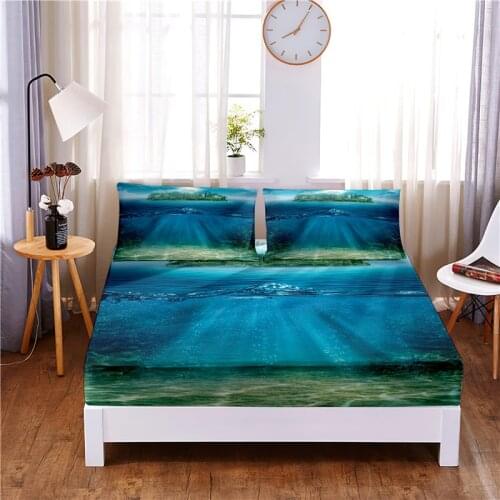 Seabed Digital Printed 3pc Polyester Fitted Sheet Mattress Cover Four Corners with Elastic Band Bed Sheet Pillowcases