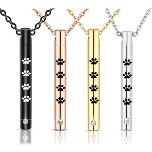 Stainless Steel 4 Colors Pet Dog Bar cylinder Urn Necklace Paw Pendant Memorial Ashes Keepsake Cremation Jewelry