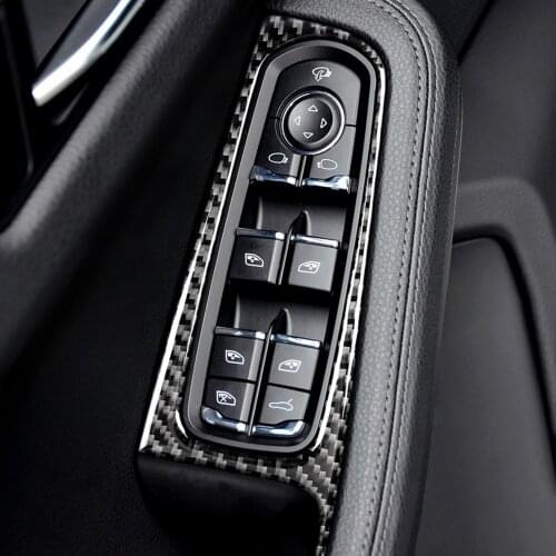 New 4Pcs Carbon Fiber Car Window Button Panel Stickers Fit for Porsche Cayenne-Macan