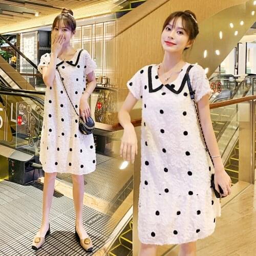 2021 summer new fashion Korean style short sleeve lapel pregnant woman dress maternity polka dot dress cute cothes