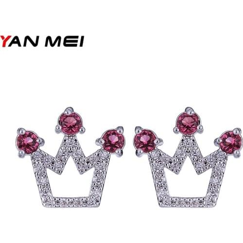 YANMEI New Arrival 5 Colours Crown Earring AAA Cubic Zirconia Stone Stud Earrings For Women YME5096-1