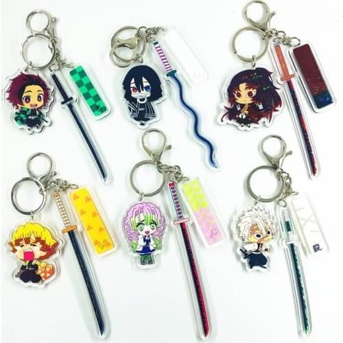 New Anime Demon Slayer Kimetsu no Yaiba Keychain Tanjirou Sword Acrylic Keyring Blade of Ghost Katana Pendant Weapon Key Chains