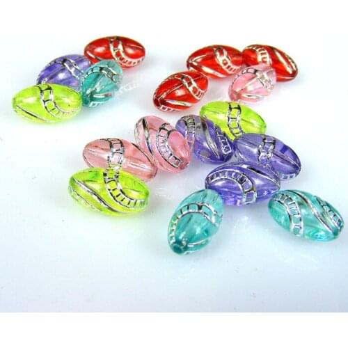 Wholesale 13*7mm 30pcs Mixed Colors Oval Silver Striped Acrylic DIY Jewelry Beads Handmade Accessories AC-59