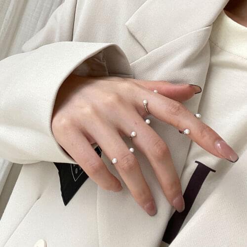 Punk Pearl Rings For Girls Women Opening Adjustable Simple Korean Fashion Geometric Female Party Jewelry Holiday Gifts BOYULIGE
