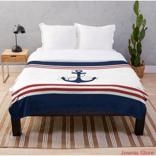 Nautical Anchor Throw Blanket Plush Throw for Beds Sofa Soft Warm Sherpa Fleece Blankets For Child Boy Girl Kid Adults Gift