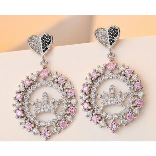Japan and South Korea Simple Fashion Red Rose Zircon Earrings 925 Silver Needle Sweet Flower Earring Jewelry