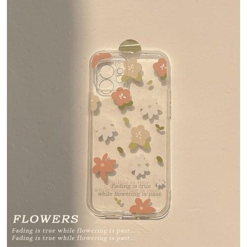 Korean Spring Flower Phone Case For iPhone 12 11 Pro Max XR XS Max 7 8 Plus SE2 TPU Shock Proof Transparent Phone Back Cover