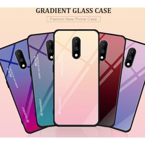 For Oneplus 7 Aurora Gradient Tempered Glass Case Shockproof Hard Back Cover
