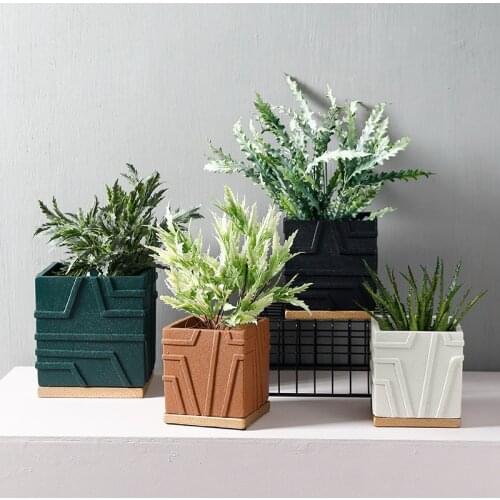 Embossed Square Flower Pot Nordic Ceramic Large Plant Container Minimalist Modern Home Porta Piante Planting Accessories ED50FP