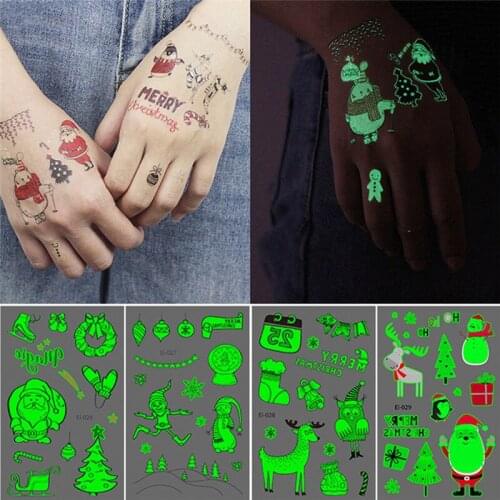 2pcs Christmas Luminous Tattoo Sticker Cute Animal Waterproof Temporary Body Art Party Tattoo Stickers