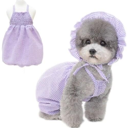 Pink Adorable Cozy Dog Pajamas Cotton Dog Jumpsuit 4 Legs Plaid Pumpkin Pants With Sling Vest PJS Puppy Cat Lightweight Clothes