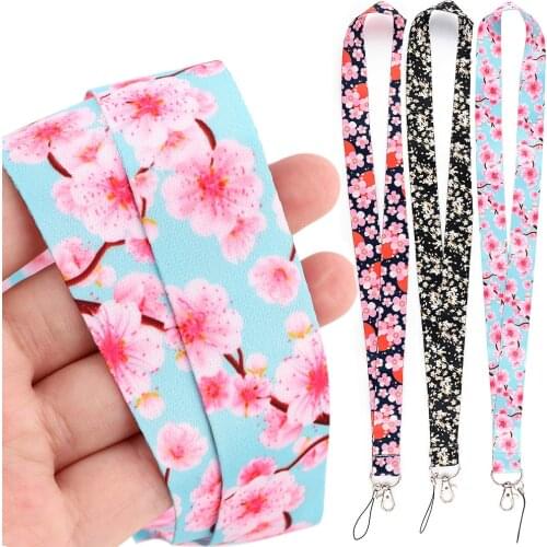 DZ2294 Sakura Flower Lanyard for Key Neck Strap lanyard Card ID Badge Holder Key Chain Key Holder Hang Rope Keyrings Accessories