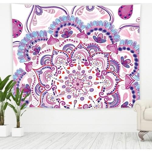 Mauve Printing Flower Tapestry Vintage Exotic Summer Mandala Frame for Bedroom Photography Wall Decor