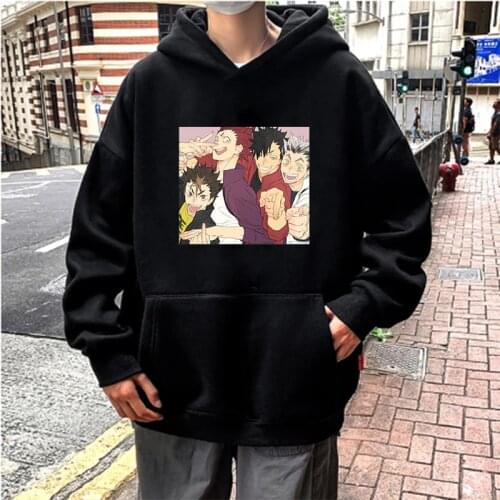 Funny Anime Haikyuu Kuroo Printed Hoodies Sweatshirts Men Harajuku Cartoon Fly High Karasuno Graphic Fashion Oversized Hoodies