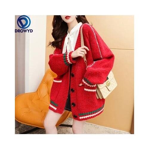 Thick Sweater Cardigan Womens Mid-length 2021 Autumn and Winter New Style Loose Lazy Knit Single-breasted Sweater Jacket Coat