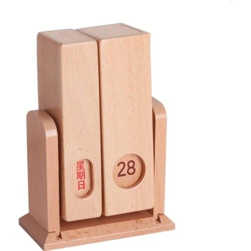 Perpetual Standing Desk Calendar Wood Beech Flip Calendar for Desk, Perpetual Block Week Date Display Home Office Decoration