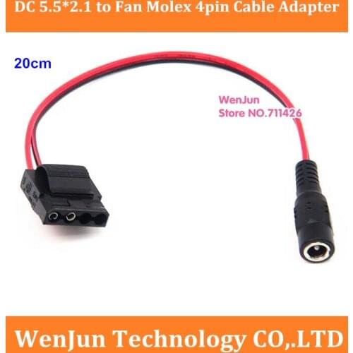 High Quality DC 5.5*2.1 to Fan molex 4 pin Adapter Cable for PC Computer-10pcs/lot free shipping