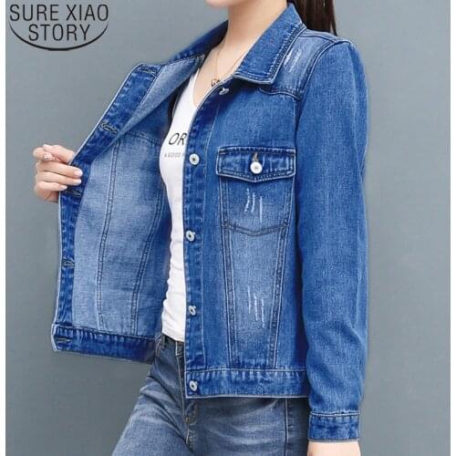 New 2021 Denim Jacket Women Spring Autumn Short Blue Jean Jackets Female Short Coat Fashion Scratch Design Coats Tops 12736