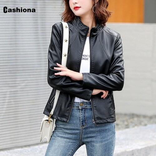 2020 Plus size 5xl New Faux Pu Leather Black Jackets Women Autumn Mandarin Collar Outerwear Zipper Winter Coats OL Slim Jacket