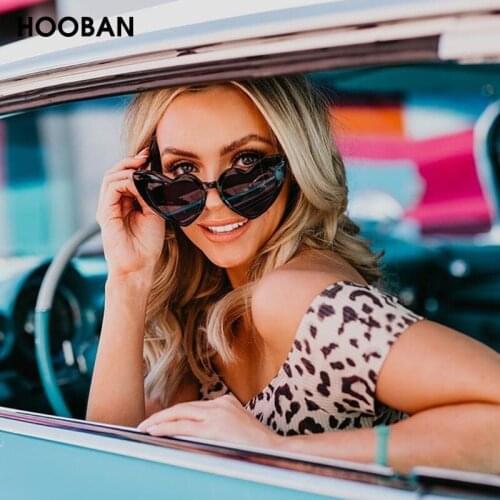 HOOBAN Fashion Love Heart Women Sun Glasses Cute Big Cat Eye Ladies Sunglasses Sexy Red Pink Sunglass UV400