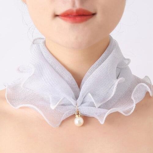 1pc Fashion Lace Variety Scarf Creative Fake Pearl Pendant Scarf Gauze Loop Scarf for Women Clothing Accessories
