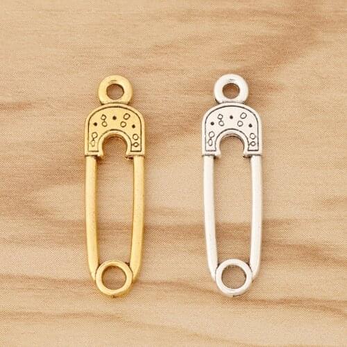 30 Pieces Tibetan Silver/Gold Paper Clip Pins Charms Pendants for DIY Necklace Bracelet Jewellery Making 29x8mm
