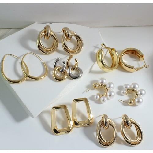 AENSOA 22 Style Geometric Irregular Pearl Dangle Drop Earrings For Women Round Gold Color Statement Earring Jewelry Accessories