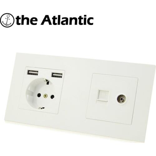 Alectric DE EU Standard Plug Double Socket RJ45 TV Televison Computer Socket Wall Power Electrical Outlet Dual USB