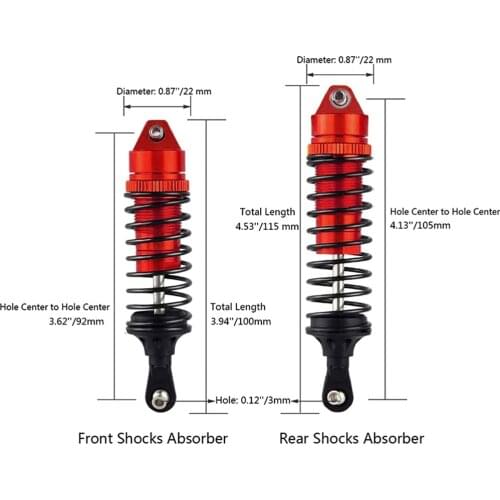 4 Pcs Aluminium Alloy Shock Absorber Assembled Full Metal Big Bore Shocks Front & Rear for Traxxas 1/10 Slash 4x4 RC Car Truck