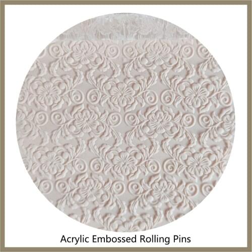 Non-stick Polymer Clay Craft Cake Decorating Pastry Floral Kitchen Tool Acrylic Rolling Pin With Flower Pattern