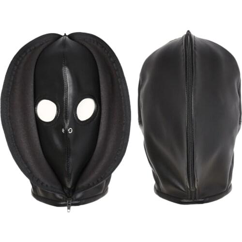 BDSM Sex Slave Leather Hood Adult Game Openable Full Head Bondage Sensory Deprivation Mask Hood Fetish Sex Toys for Women Men