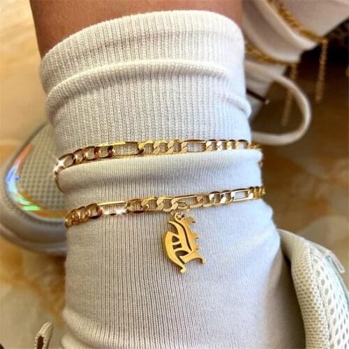 2020A-Z Letter Initial Anklets For Women Old English Alphabet Gold Anklet 2020 Stainless Steel Figaro Chain Ankle Socks Bracelet