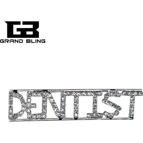 Professions Lapel Pin Crystal Brooch Jewelry "Dentist" Letters Breastpin