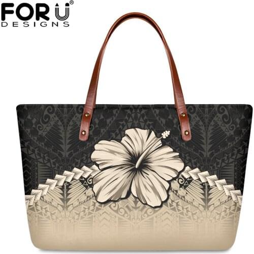 FORUDESIGNS High Quality Women Handbag Polynesian Pattern Hibiscus Flower Printing Personal Luxury Female Shoulder Bolsas