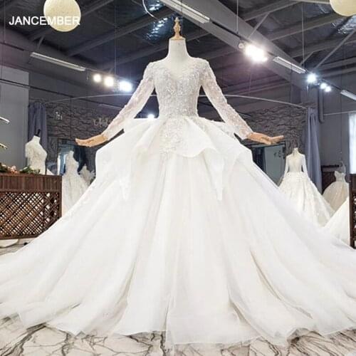 HTL1680 Perspective Flash Luxury Beading Full Of Sequin And Crystals Sexy Deep V-Neck Wedding Dress 2020 vestido novia saten