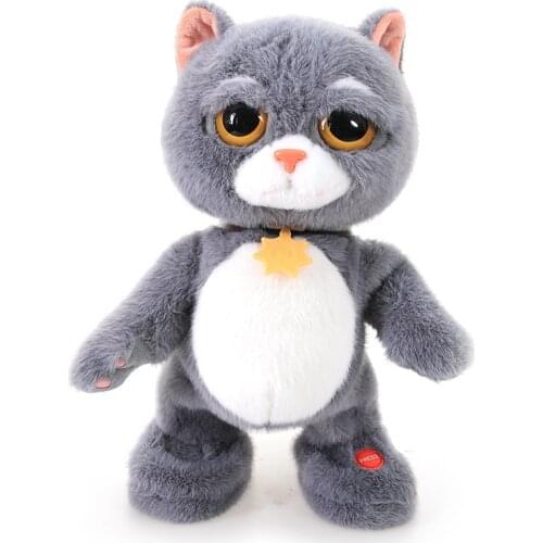 High Quality Fluffy hair Tabby Grey Cat Electric Toy Dancing & Singing Swag Grey Cat Plush Electronic Doll Toys for Kids Boy