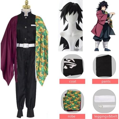 Giyuu Tomioka Costumes Demon Slayer Cosplay Kimetsu no Yaiba Cosplay Costumes Japan Anime Men Kimono Comic Con Dress Wig Prop