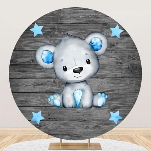 Laeacco Old Wood Board Blue Star Prince Baby Shower Baptism Bear Family Shoot Photocall Circle Round Backdrops Photo Background