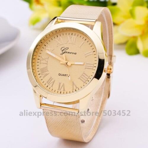 100pcs/lot Hot Sells Roman Numerals Scale Women Watches Factory Price Friend Gifts Geneva Watch Mesh Belt Fashion Quartz Watches