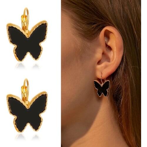 Cute Korean Black Butterfly Earrings for Women Vintage Acrylic Small Animal Romantic Fashion Jewelry Couple Gifts Oorbellen