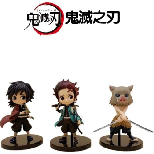 Demon Slayer 3pcs / set kamado nezuko kamado tanjirou rengoku kyoujurou mini version PVC action figure model boy toys gifts