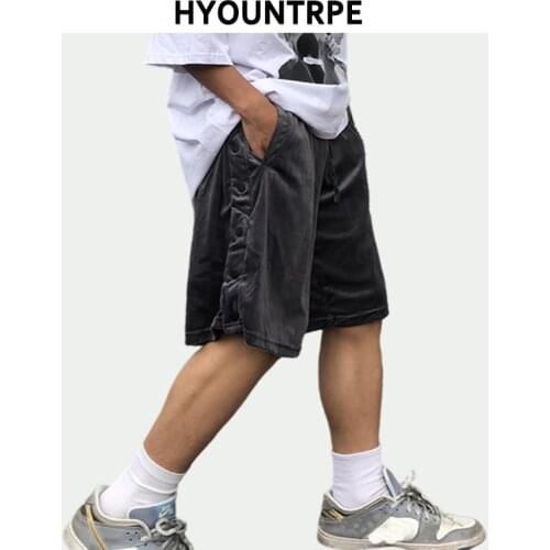 Men Shorts Fashion Side Buttons Elastic Waist Drawstring Sweatshorts Casual Velvet Short Pants Loose Straight Streetwear Shorts