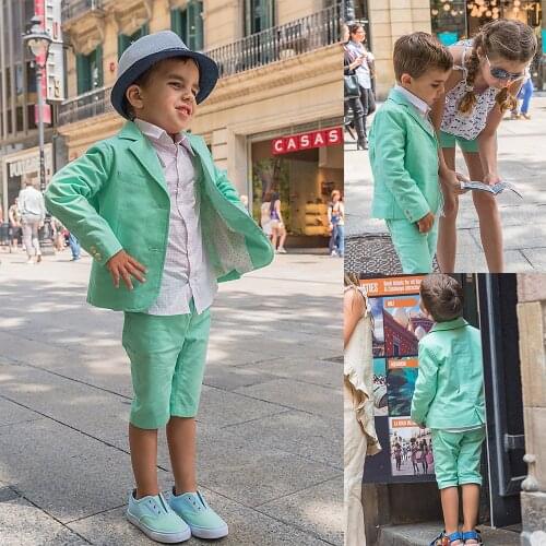 Mint Green 2020 Handsome Boys Formal Wear Jacket Pants 2 Pieces Set Suits for Wedding Dinner Children Kids Tuxedos