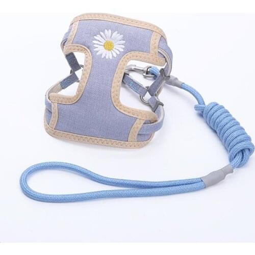 Daisy Embroidery Puppy Cat Harnesses Vest Adjustable Dog Harness and Leash Set for Chihuahua Pug Small Walking Lead Leash