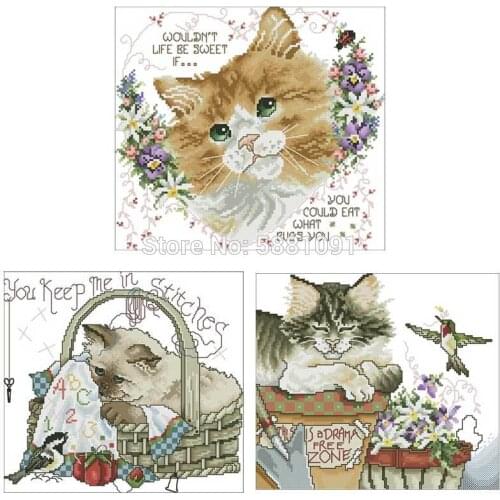 Kitten series patterns Counted Cross Stitch 11CT 14CT 18CT DIY Chinese Cross Stitch Kits Embroidery Needlework Sets home decor