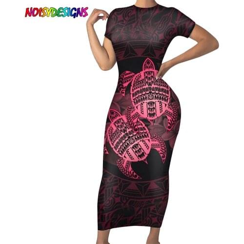 NOISYDESIGNS Women Summer Dress Polinesian Turtle Design Hibiscus Print Red Ladies Vintage Dress Clothes Femme Fashion Vestido
