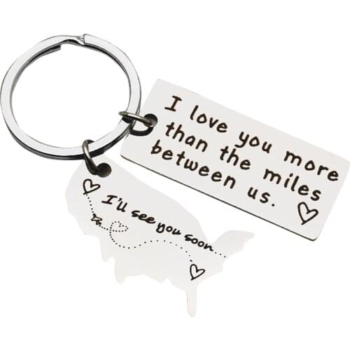 New Design Fashion Letter Print Metal Creative Map Love Key Chain Lovers Gift Gifts Delicate