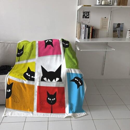Sofa Throw Blanket Cat Black Funny Color Block Super Soft Flannel Portable Airplane Travel Adult Baby Warm Blanket